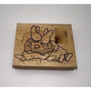 Daisy Kingdom Bunny Rabbits Reading Girls Wood Mount Rubber Stamp Vintage 1988